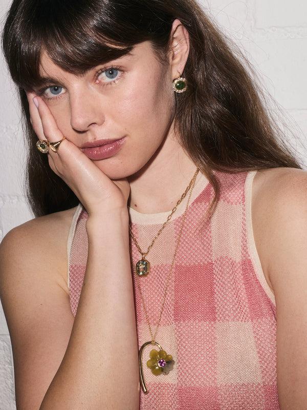 Retrouvai 6.76ct Jade Oval Cabochon With Diamond Halo Heirloom Bezel Earrings