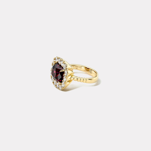 Retrouvai 6.81ct Cushion Garnet Diamond Heirloom Bezel Ring