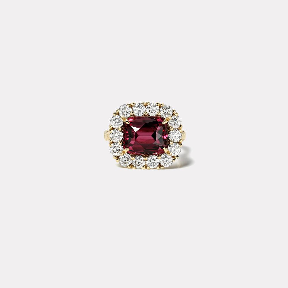 retrouvai 6.81ct Cushion Garnet Diamond Heirloom Bezel Ring