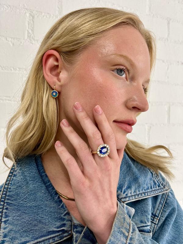 Retrouvai 6.90ct Oval Tanzanite Diamond Heirloom Ring