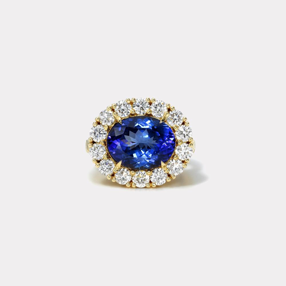 retrouvai 6.90ct Oval Tanzanite Diamond Heirloom Ring