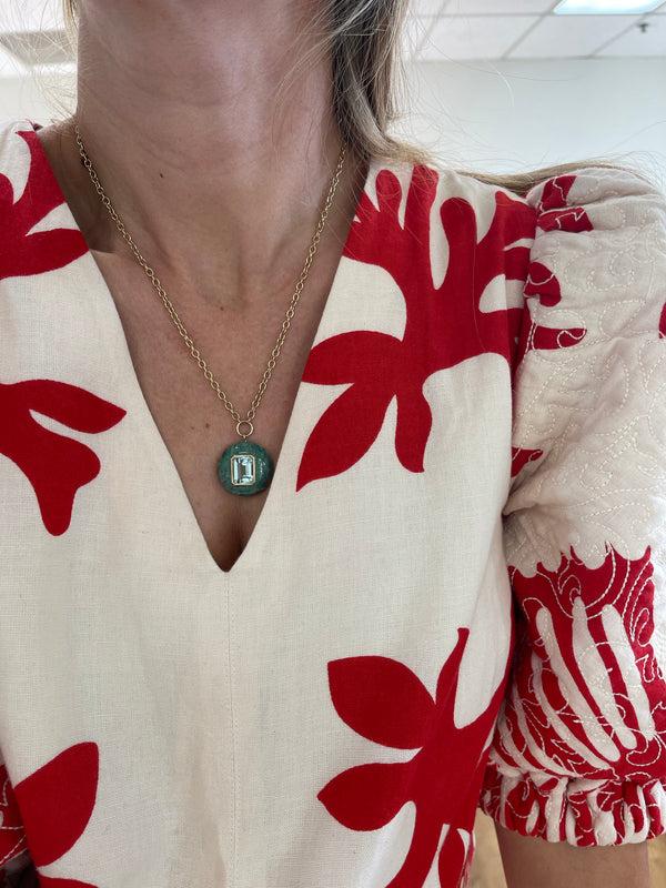 Retrouvai 6.91ct Aquamarine In Serpentine Lollipop Pendant