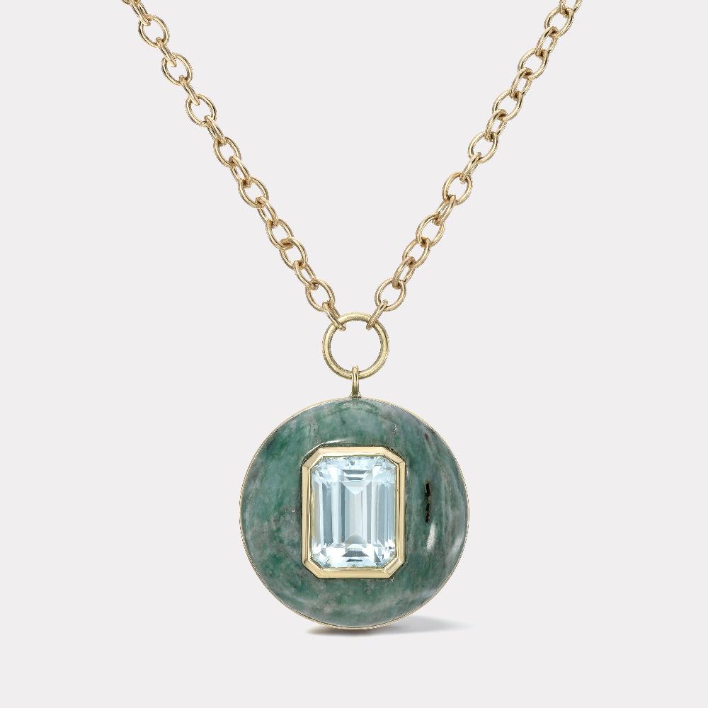 retrouvai 6.91ct Aquamarine in Serpentine Lollipop Pendant