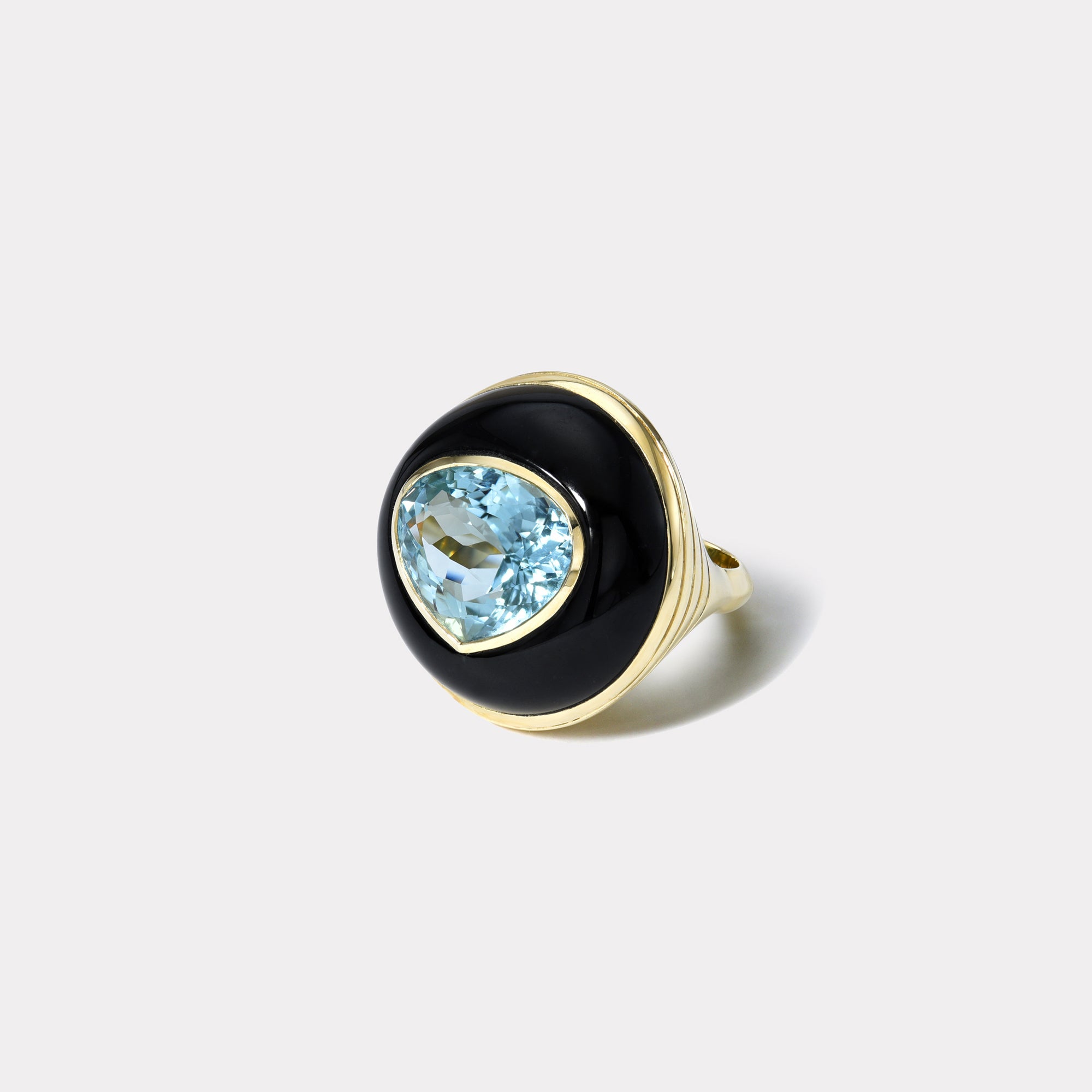 retrouvai 6.92ct Aquamarine in Hand Carved Black Jade Lollipop Ring