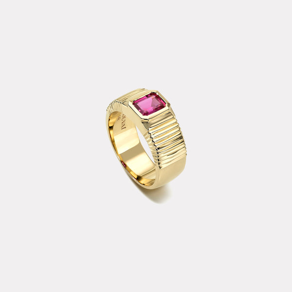 Retrouvai .60ct Emerald Cut Pink Sapphire Pleated Solitaire Band