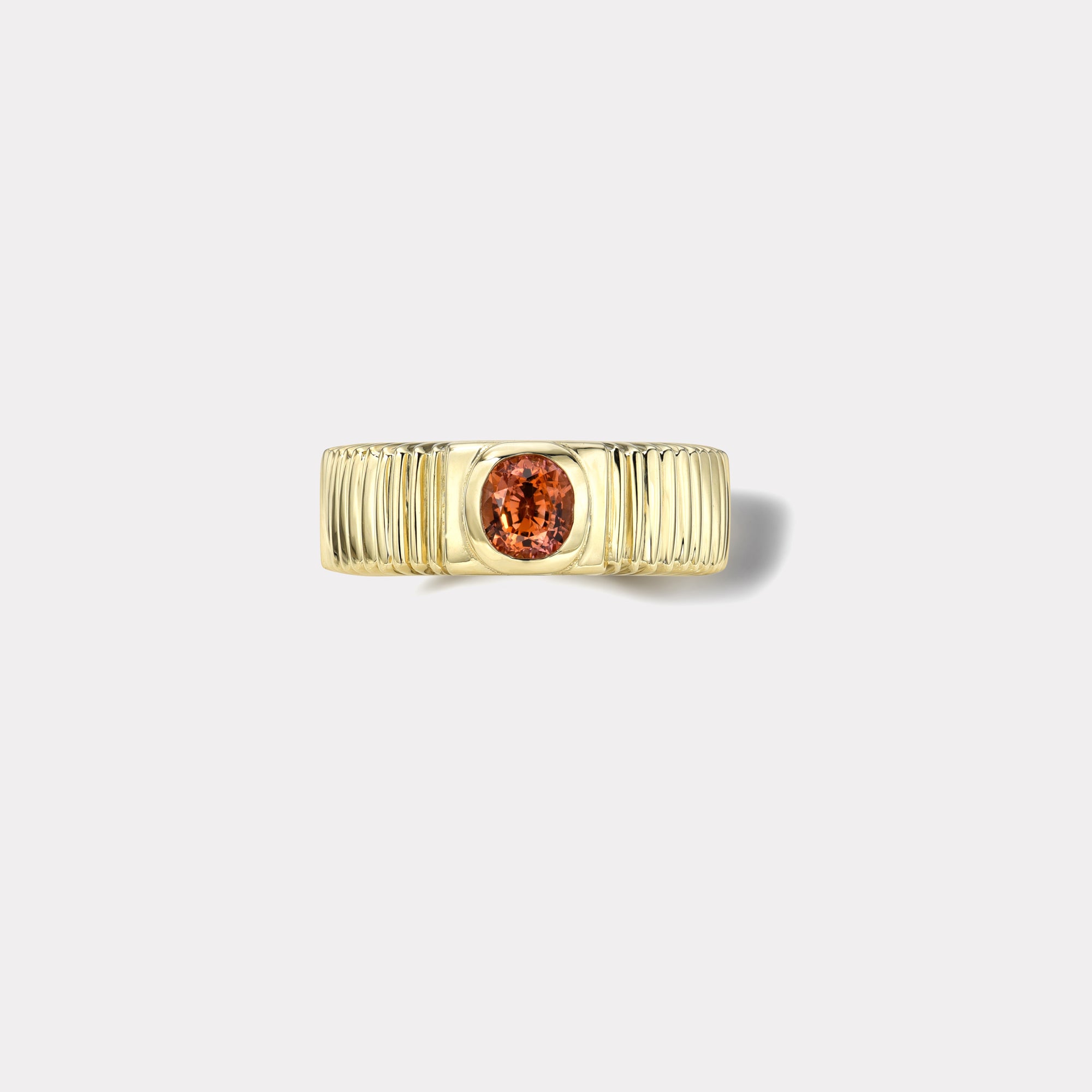retrouvai .68ct Peach/Oval Cushion Orange Sapphire Pleated Solitaire Band
