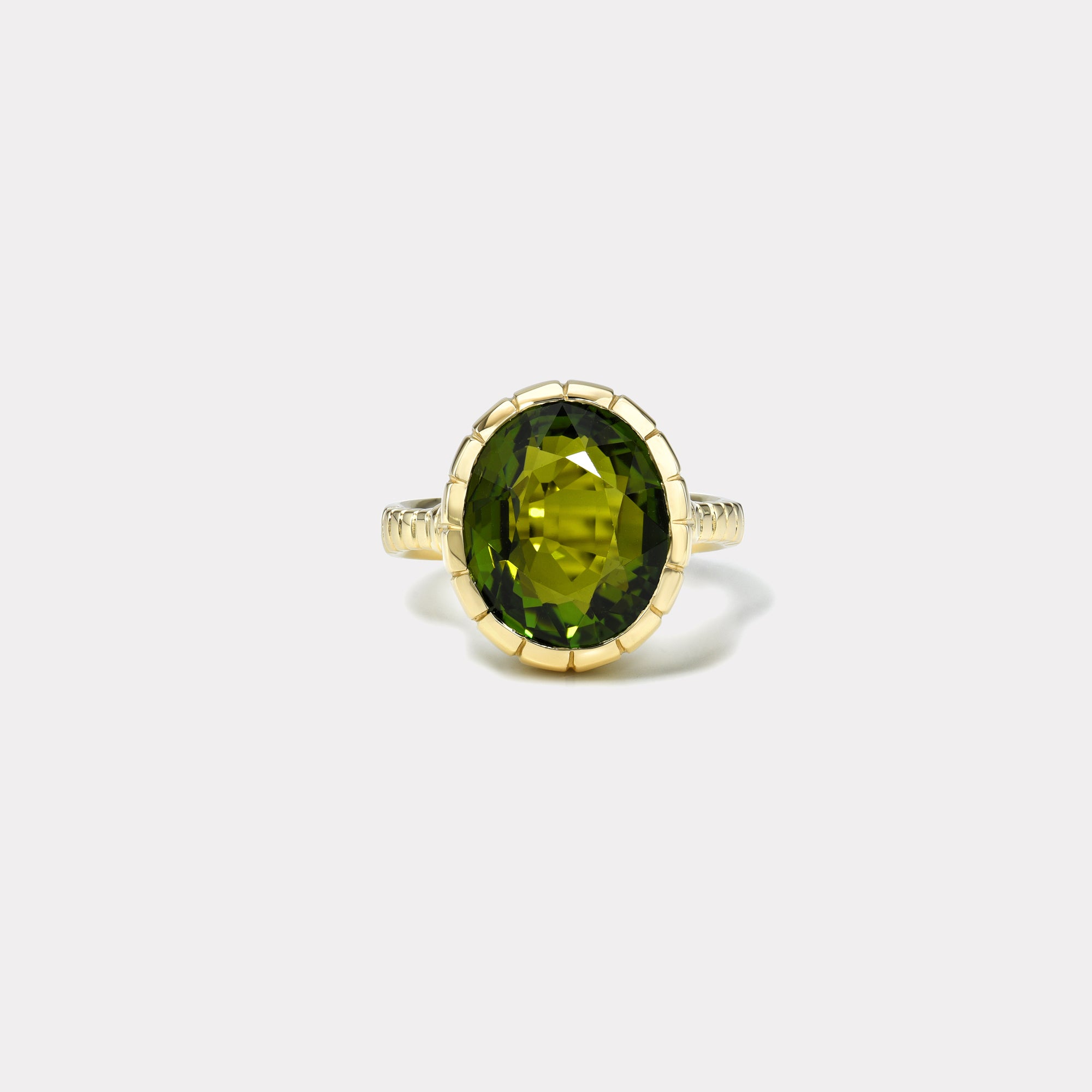 retrouvai 7.27ct Oval Green Tourmaline Heirloom Bezel Ring