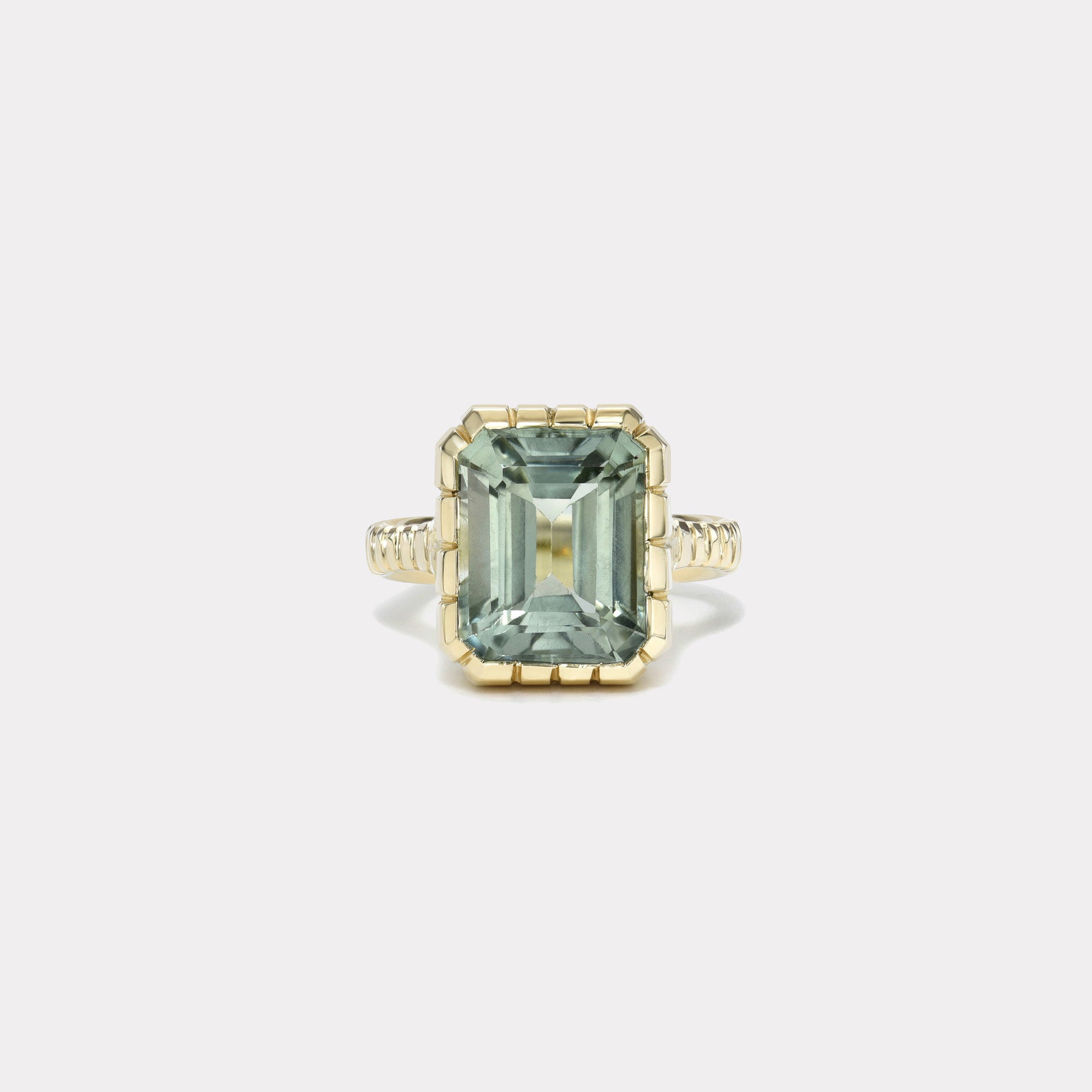 retrouvai 7.2ct Emerald Cut Green Tourmaline Heirloom Bezel Ring