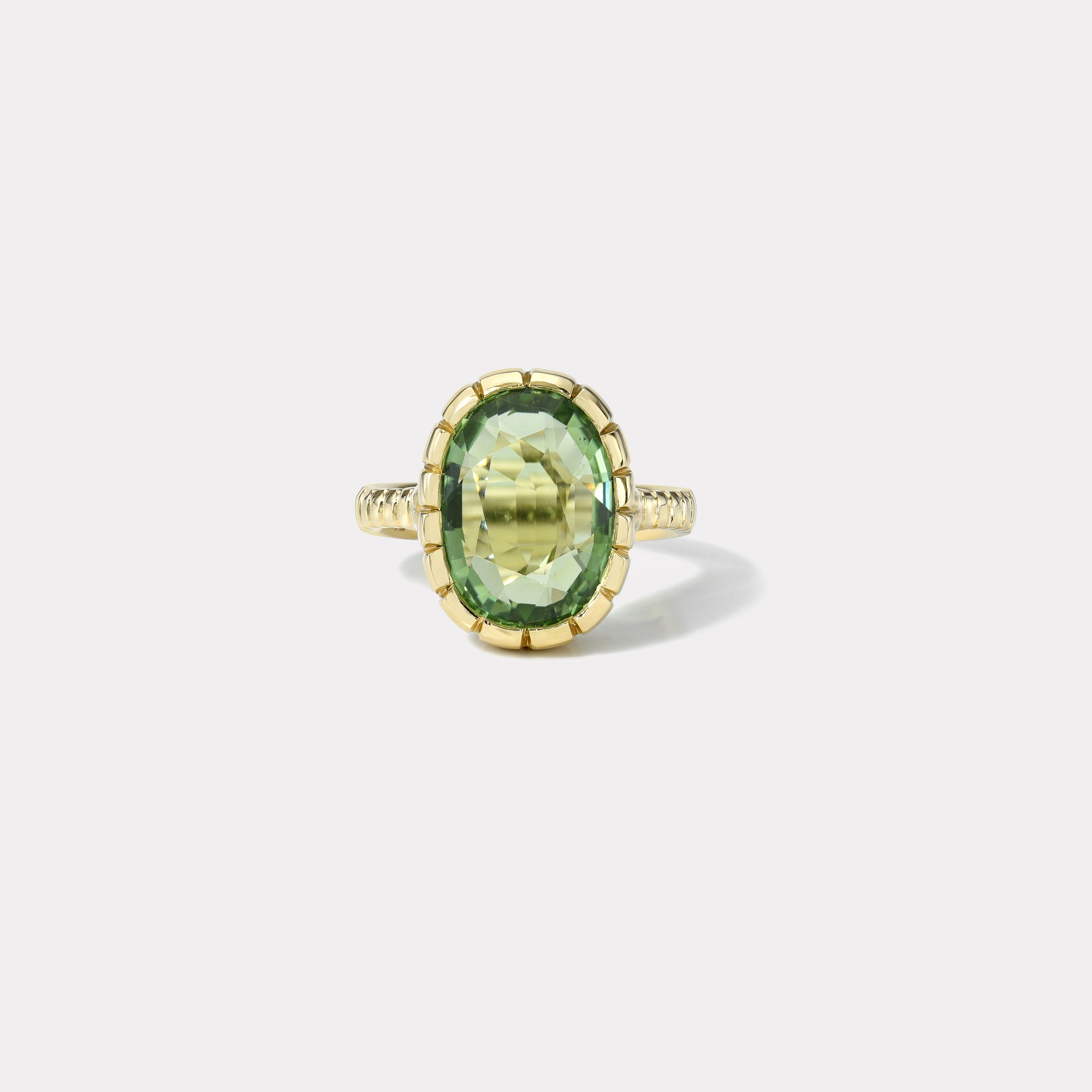 retrouvai 7.2ct Oval Green Tourmaline Heirloom Bezel Ring