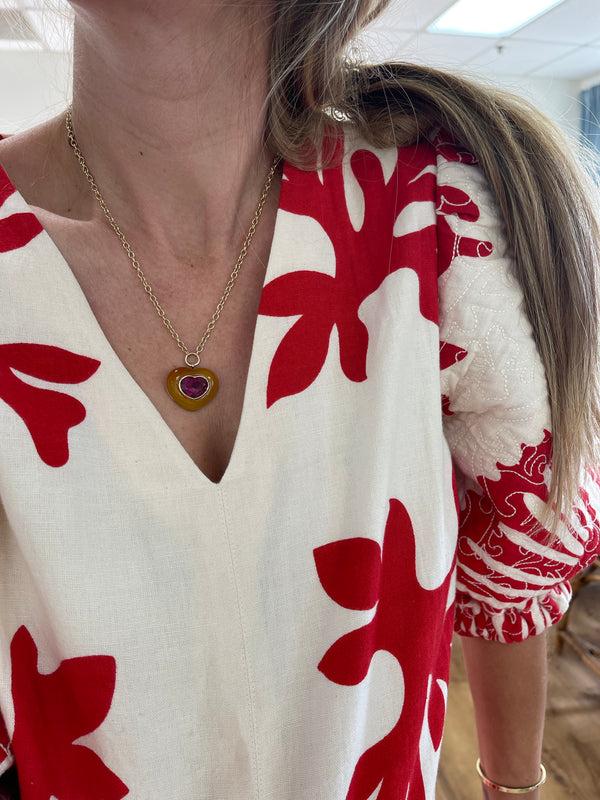 Retrouvai 7.38ct Heart Rubellite In Carnelian Lollipop Pendant