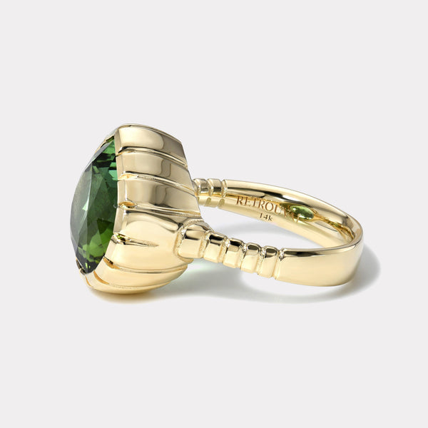 Retrouvai 7.43ct Green Tourmaline Heirloom Bezel Ring