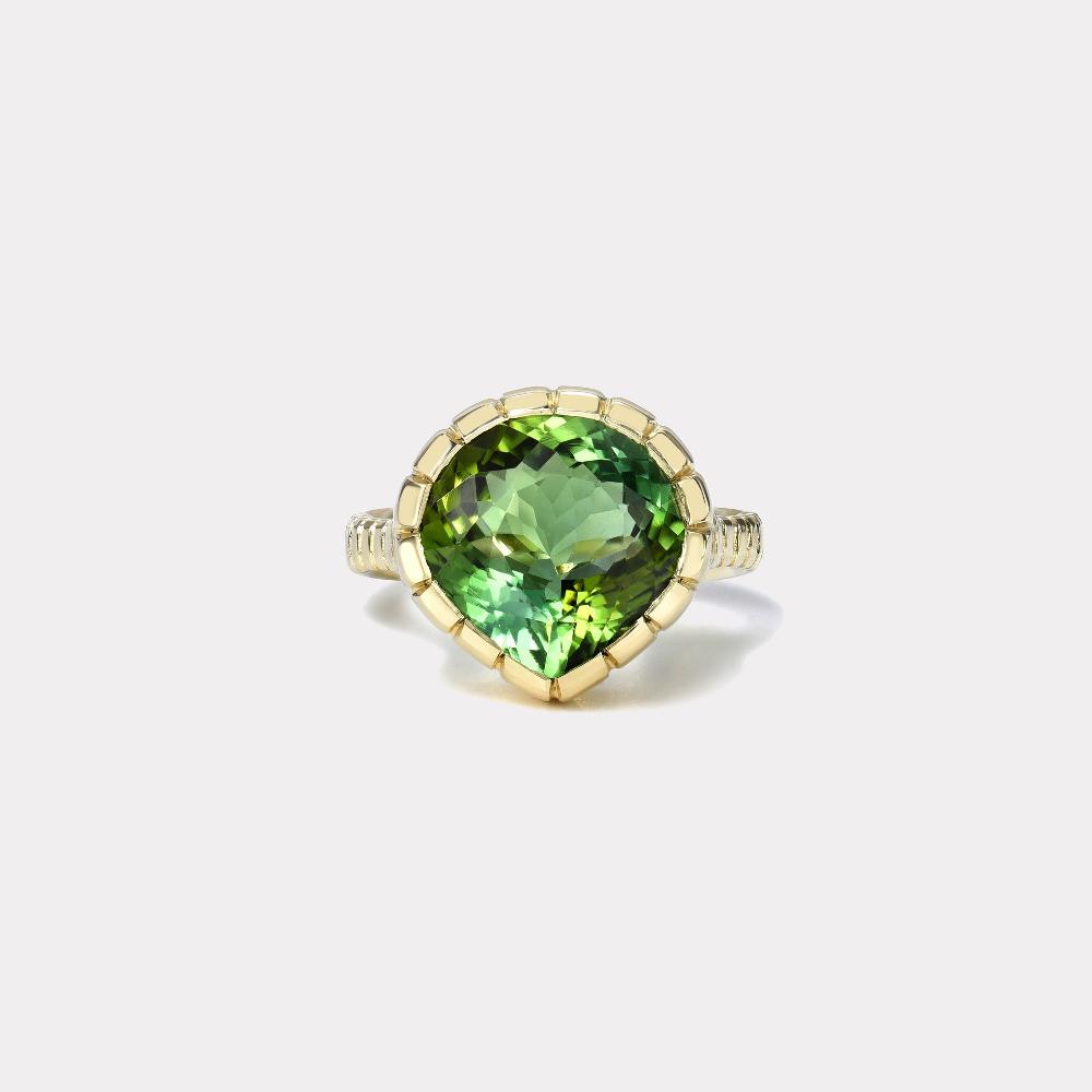 retrouvai 7.43ct Green Tourmaline Heirloom Bezel Ring