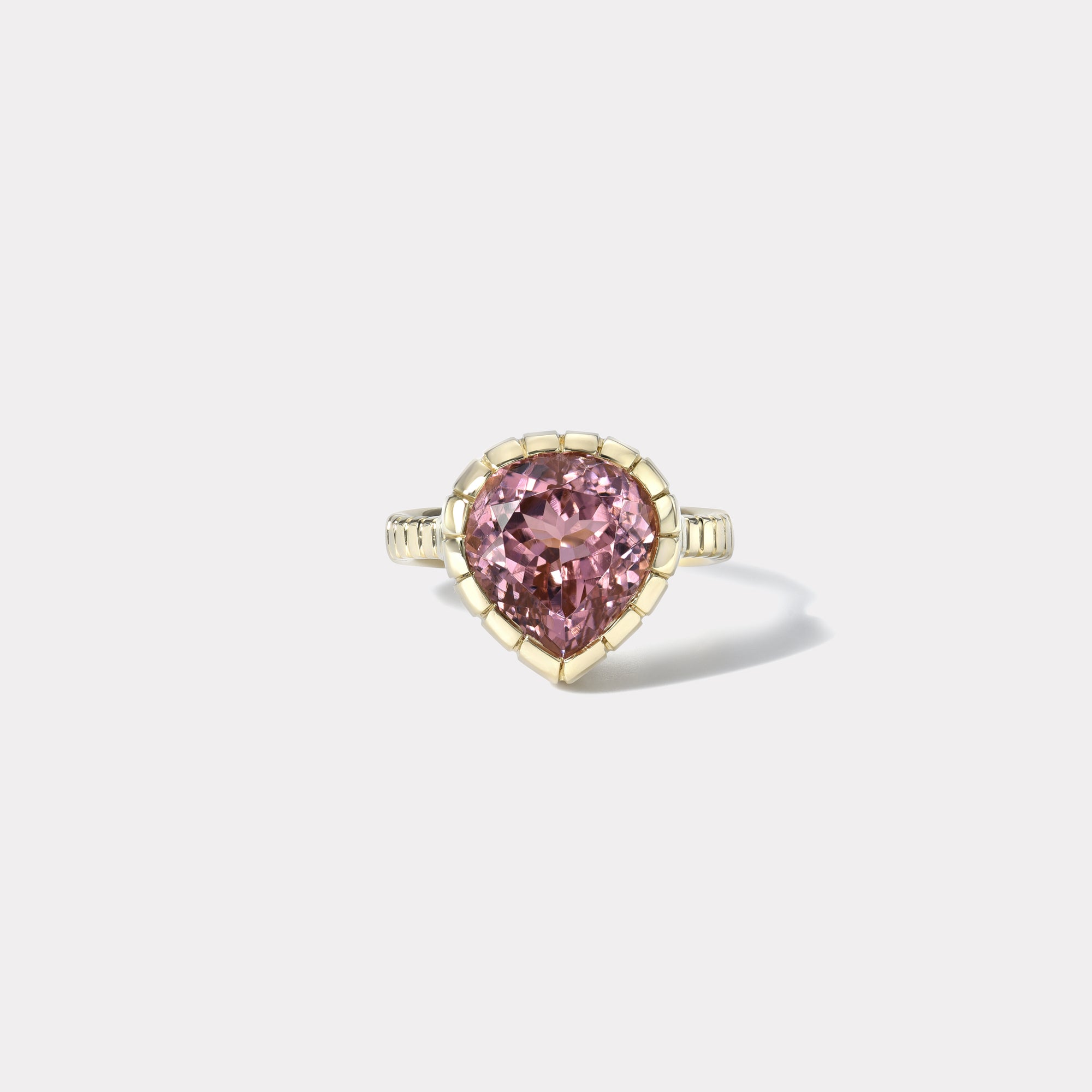 retrouvai 7.44ct Pear Pink Tourmaline Heirloom Bezel Ring