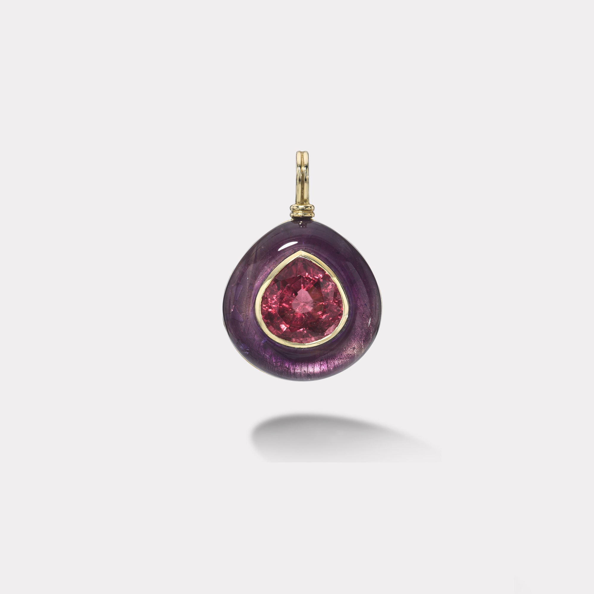 retrouvai 7.54ct Pear Pink Tourmaline in Amethyst Lollipop Charm