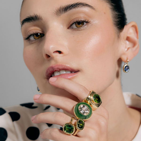 Retrouvai 7.97ct Cushion Green Tourmaline Heirloom Bezel Ring