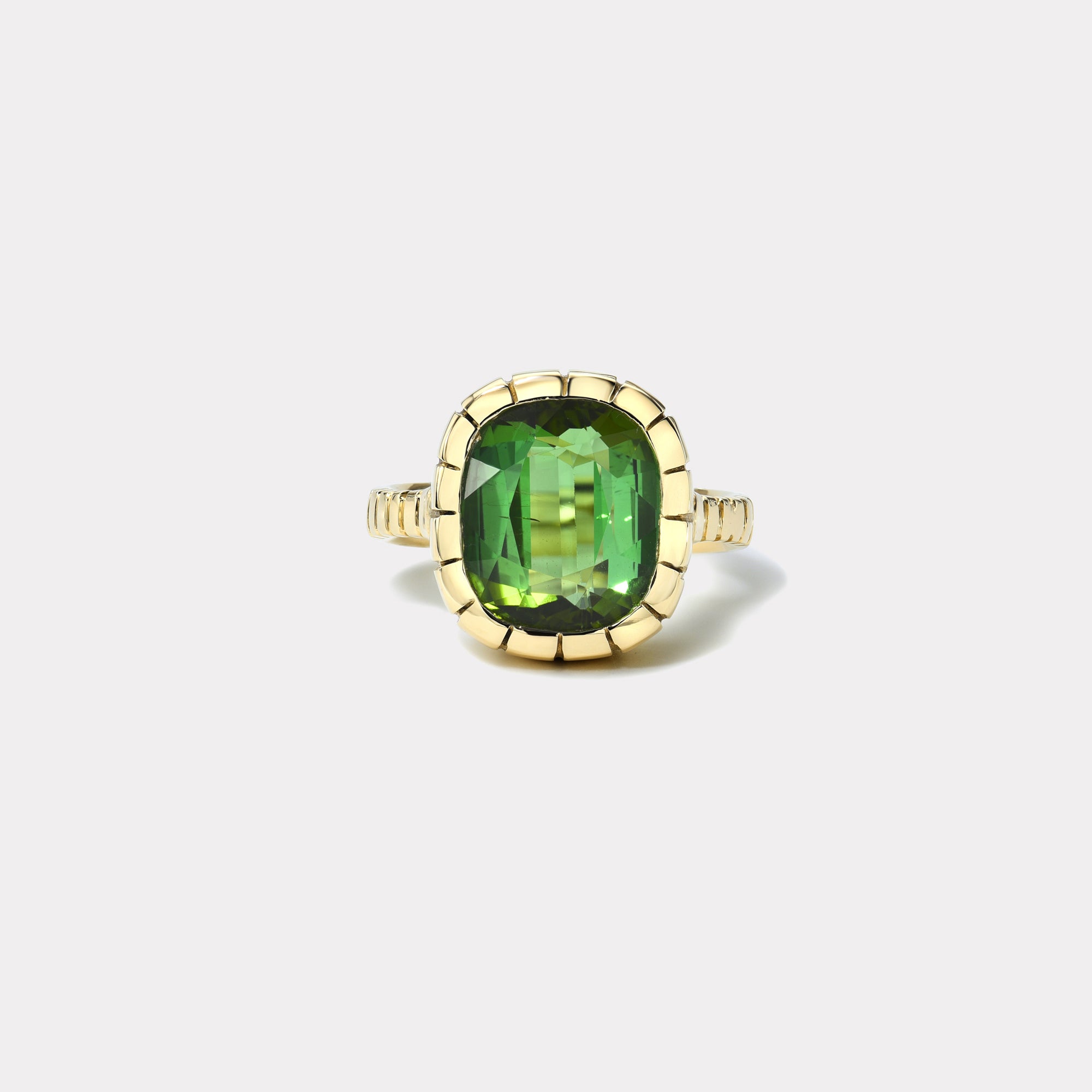 retrouvai 7.97ct Cushion Green Tourmaline Heirloom Bezel Ring