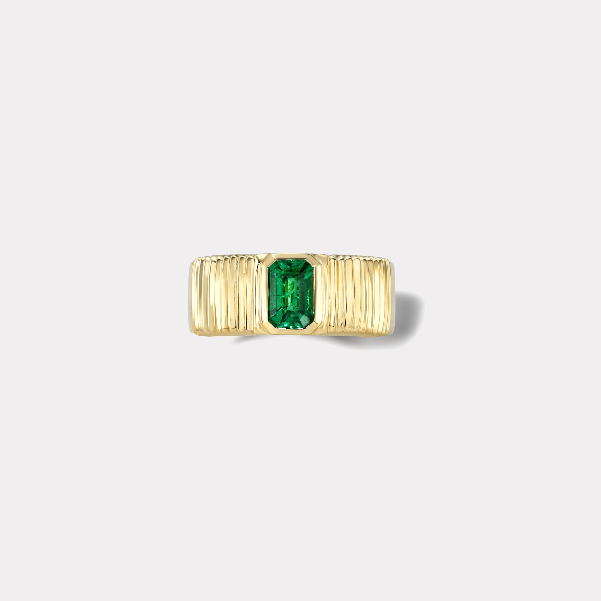 retrouvai .70ct Emerald Cut Emerald Pleated Solitaire Band