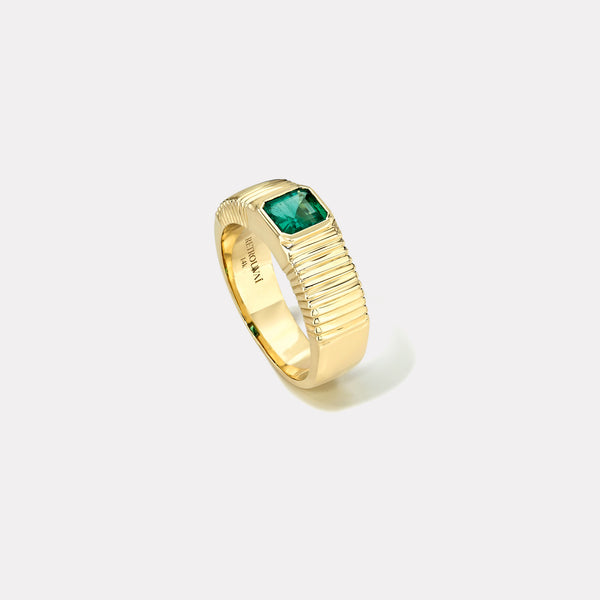 Retrouvai .72ct Emerald Cut Emerald Pleated Solitaire Band