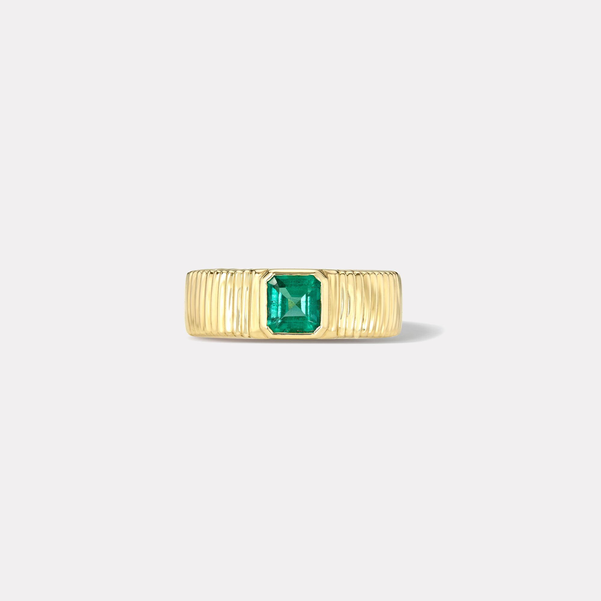 retrouvai .72ct Emerald Cut Emerald Pleated Solitaire Band