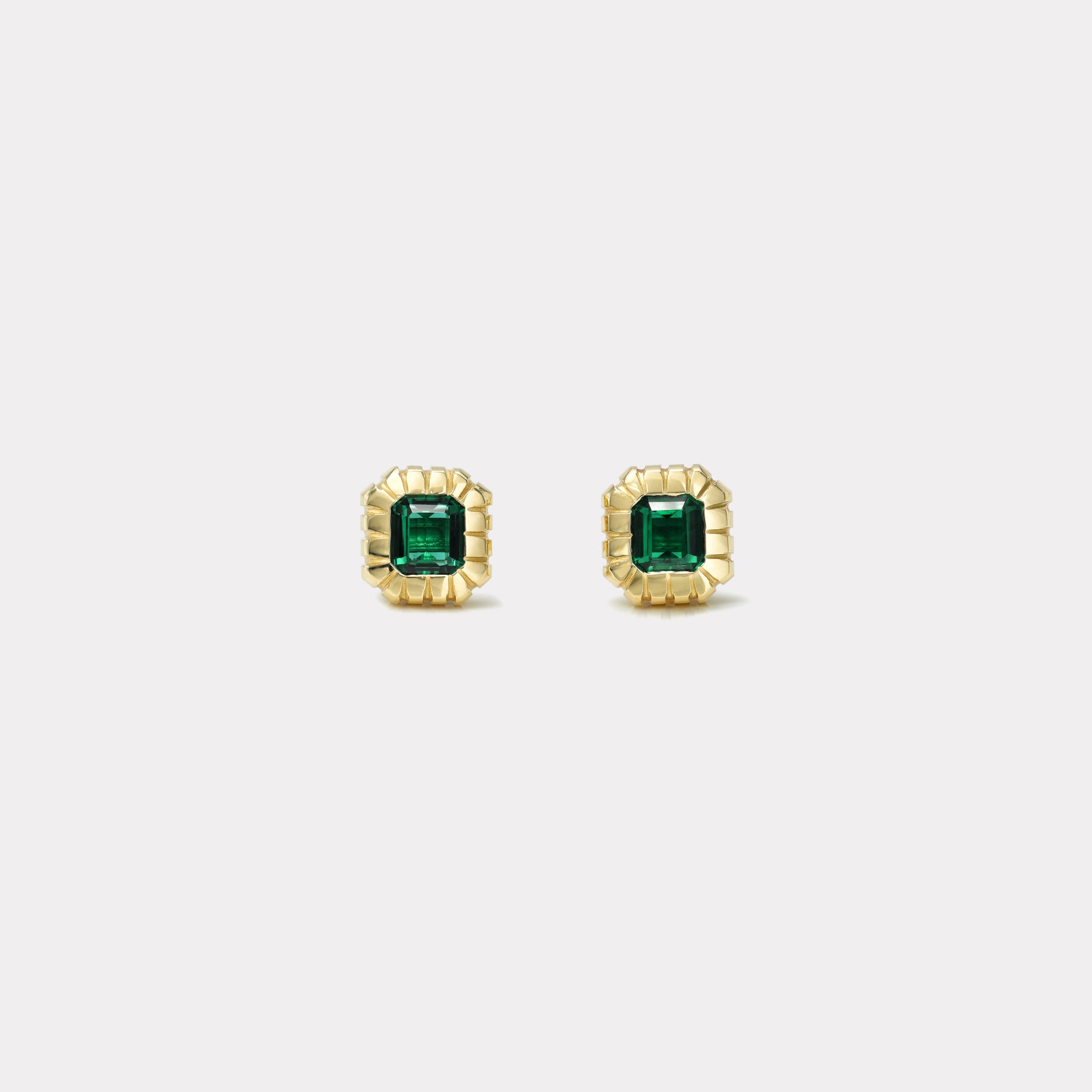 retrouvai .73ct Emerald Cut Emerald Heirloom Bezel Stud Earrings
