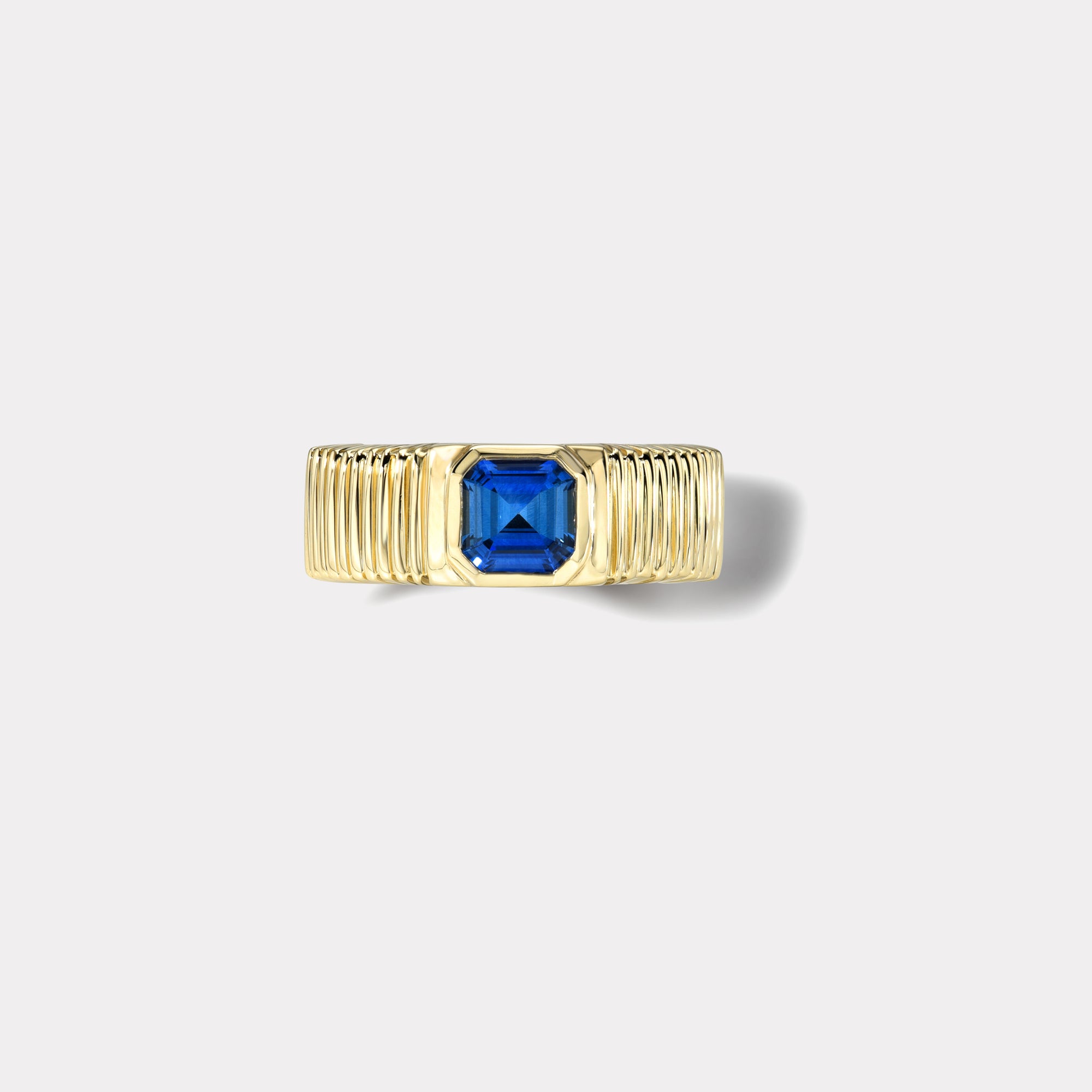 retrouvai .75ct Asscher Blue Sapphire Pleated Solitaire Band