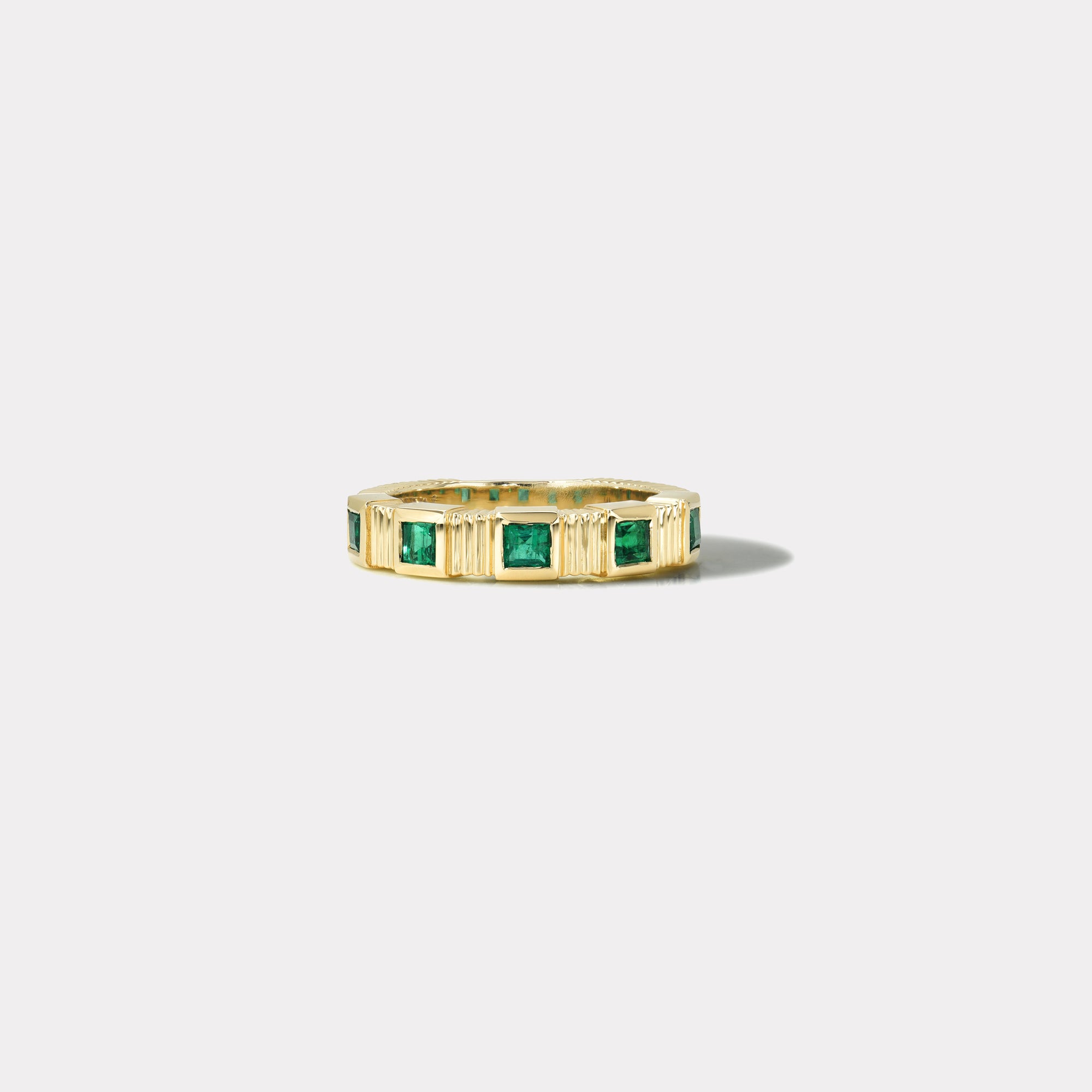 retrouvai .77ct Carre Cut Emerald Pleated 5 Stone Band