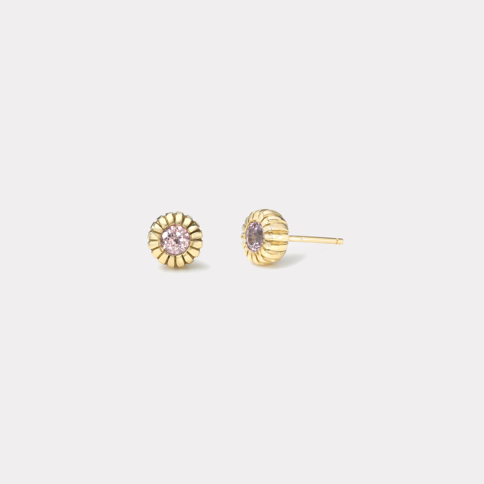 retrouvai .79ct Peach Sapphire Heirloom Bezel Stud Earrings