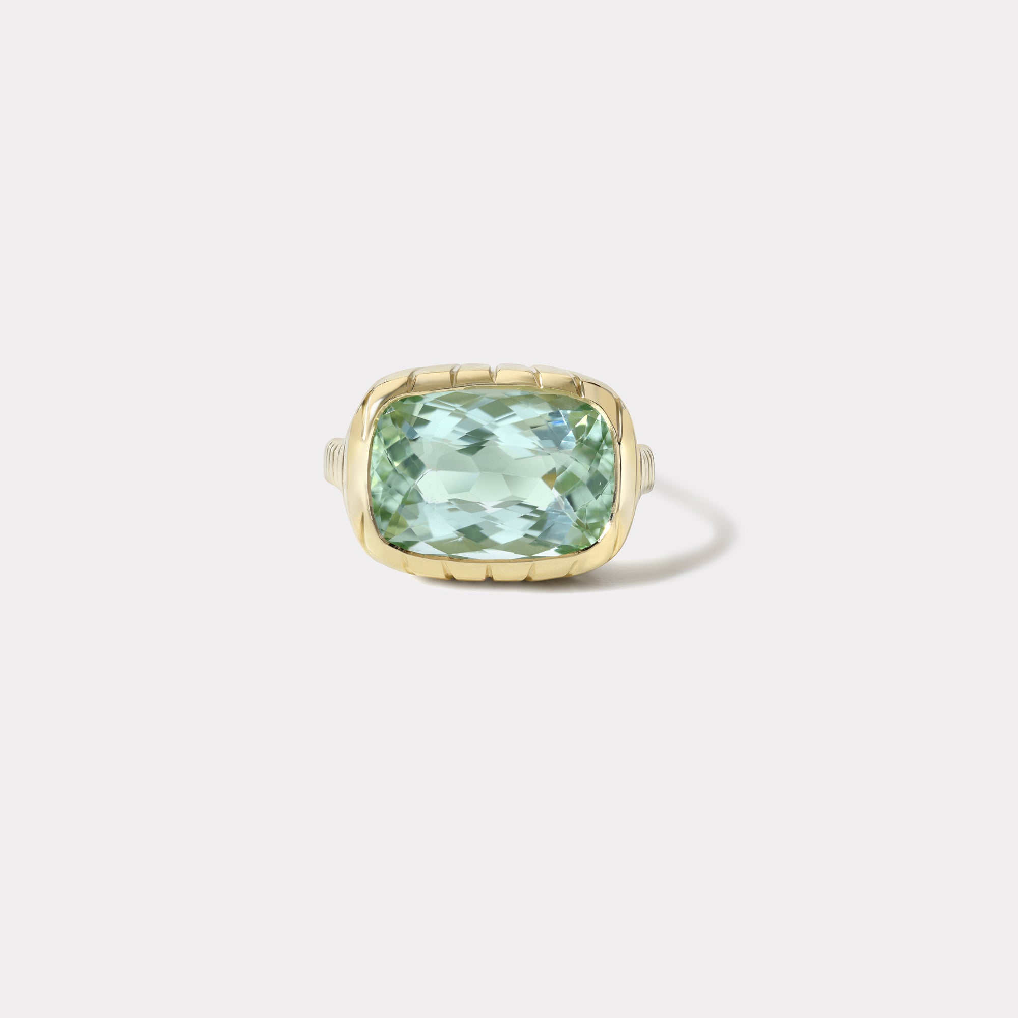 retrouvai 7ct Elongated Cushion Pale Aqua Tourmaline Heirloom Bezel Ring