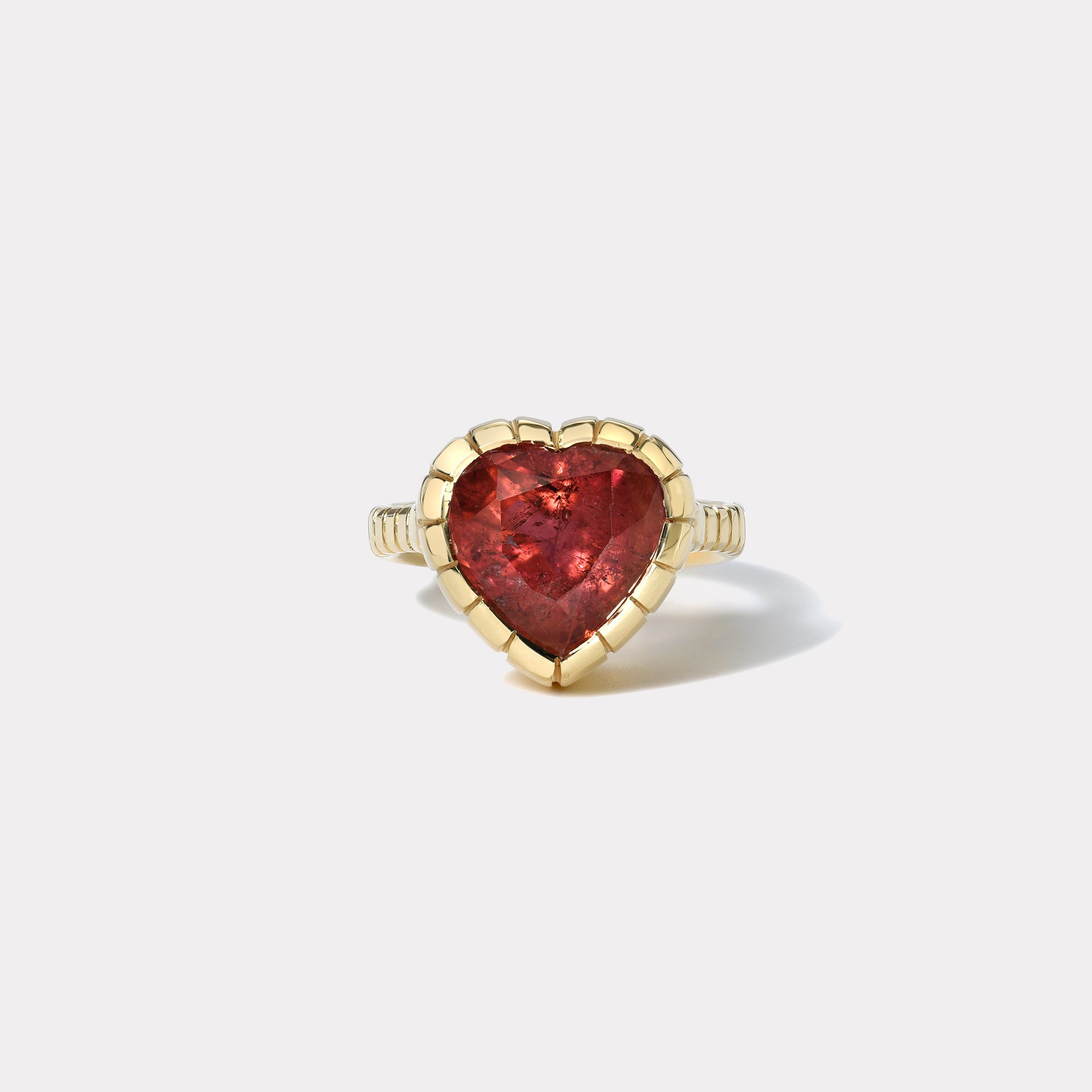 retrouvai 7ct Heart Pink Tourmaline Heirloom Bezel Ring