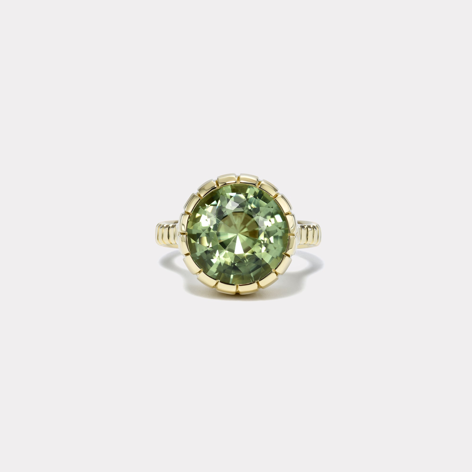 retrouvai 8.01ct Round Green Tourmaline Heirloom Bezel Ring