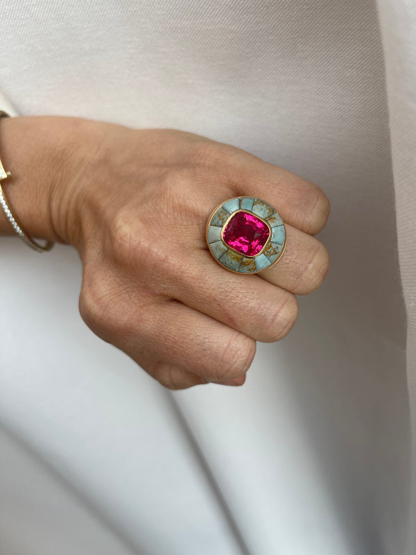 Retrouvai 8.05ct Mahenge Spinel In Turquoise Lollipop Ring