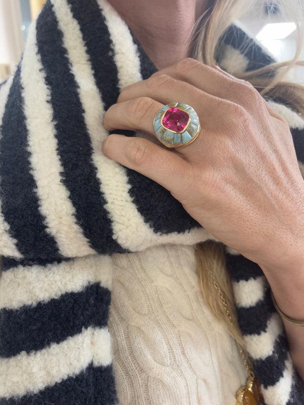 Retrouvai 8.05ct Mahenge Spinel In Turquoise Lollipop Ring