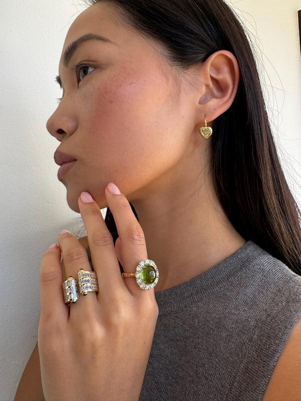 Retrouvai 8.15ct Oval Cabochon Green Tourmaline And Diamond Heirloom Bezel Ring