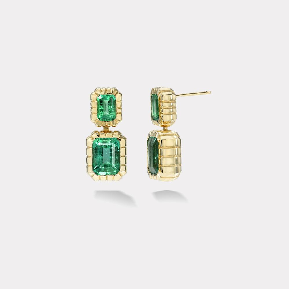 retrouvai 8.31ct Emerald Double Stone Heirloom Bezel Earrings