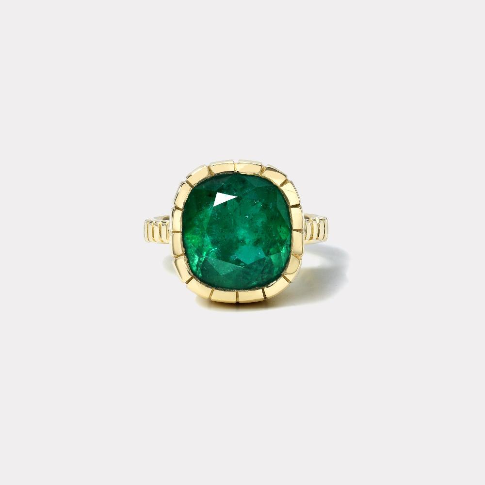 retrouvai 8.33ct Cushion Emerald Heirloom Bezel Ring