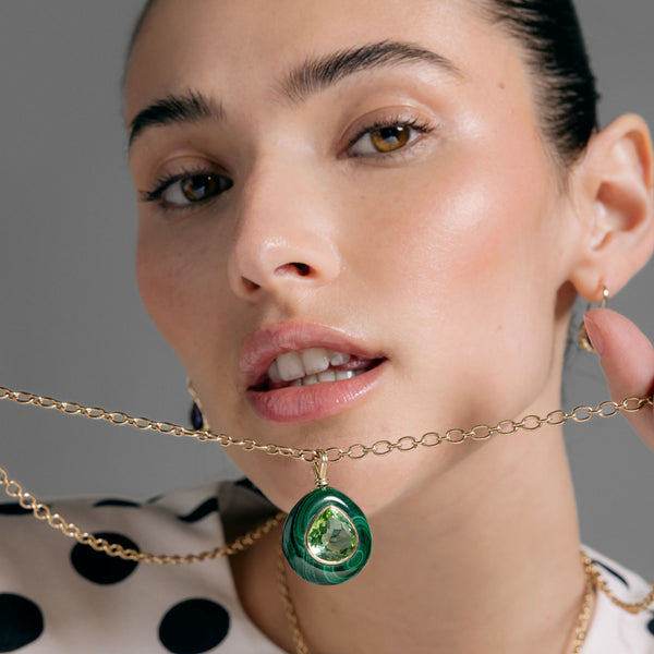 Retrouvai 8.37ct Pear Green Tourmaline In Malachite Lollipop Charm