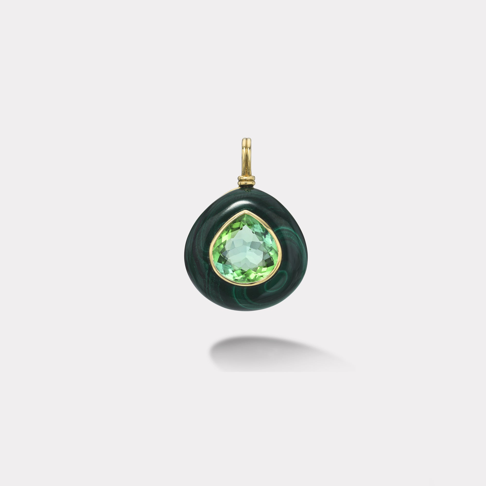 retrouvai 8.37ct Pear Green Tourmaline in Malachite Lollipop Charm