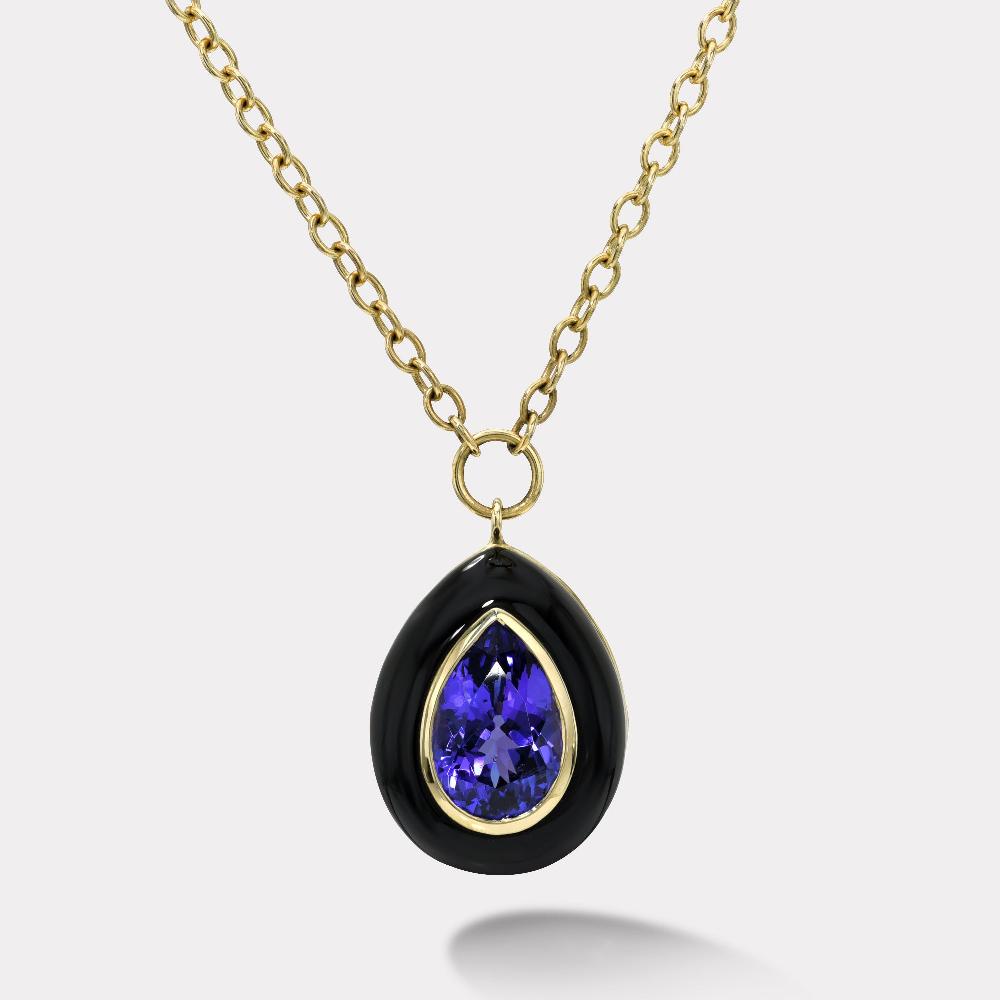 retrouvai 8.46 Pear Tanzanite in Hand Carved Black Jade Lollipop Pendant