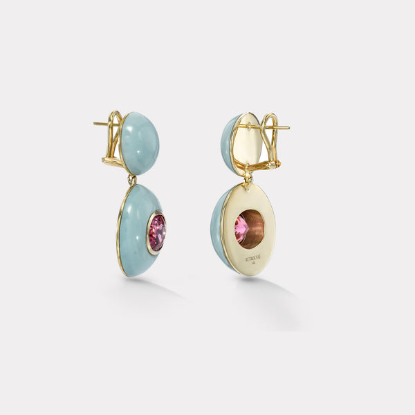 Retrouvai 8.52ct Pink Tourmaline In Milky Turquoise Lollipop Earrings