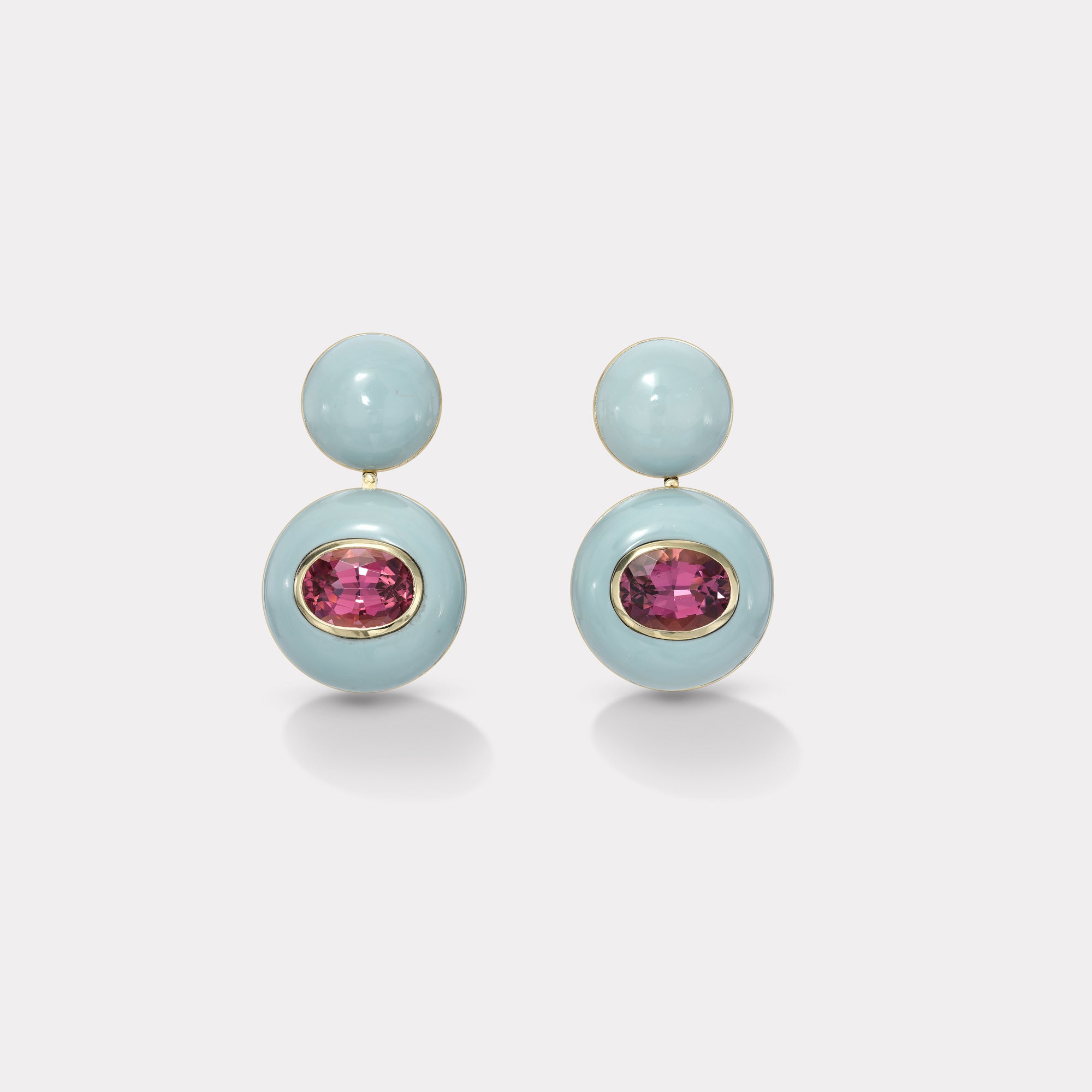 retrouvai 8.52ct Pink Tourmaline in Milky Turquoise Lollipop Earrings