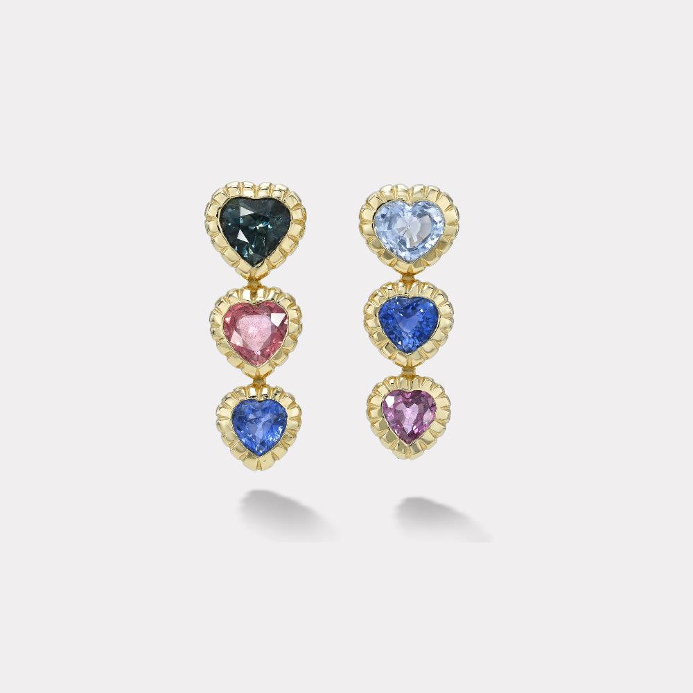 retrouvai 8.63ct Mixed Sapphire Hearts Heirloom Bezel Stud Earrings