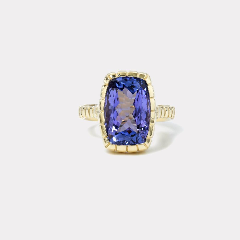 retrouvai 8.66ct Cushion Tanzanite Heirloom Bezel Ring