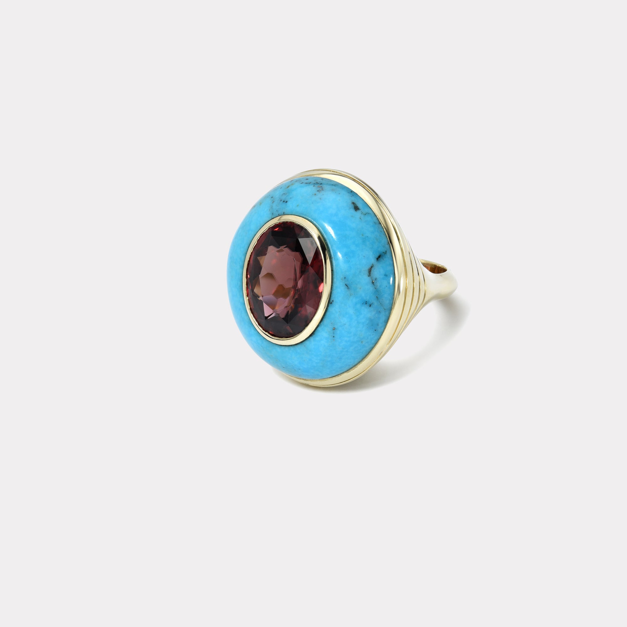 retrouvai 8.78ct Oval Rhodelite Garnet in Turquoise Lollipop Ring