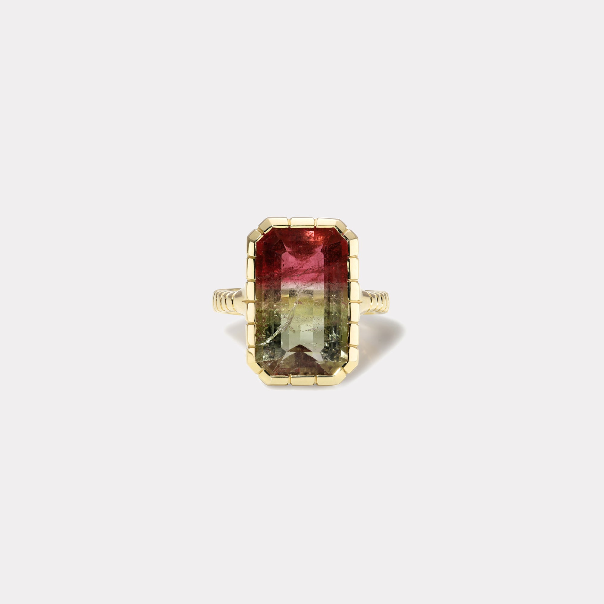 retrouvai 8.85ct Emerald Cut Tourmaline Heirloom Bezel Ring
