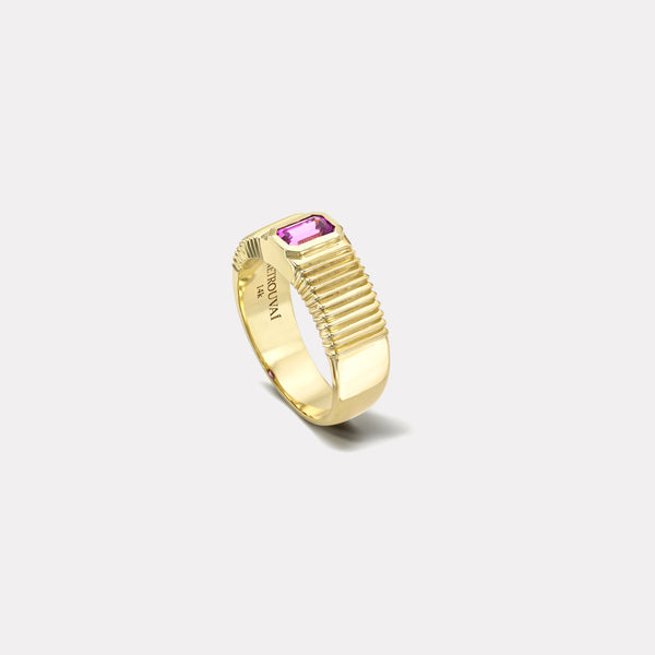 Retrouvai .80ct Emerald Cut Purple Sapphire Pleated Solitaire Band