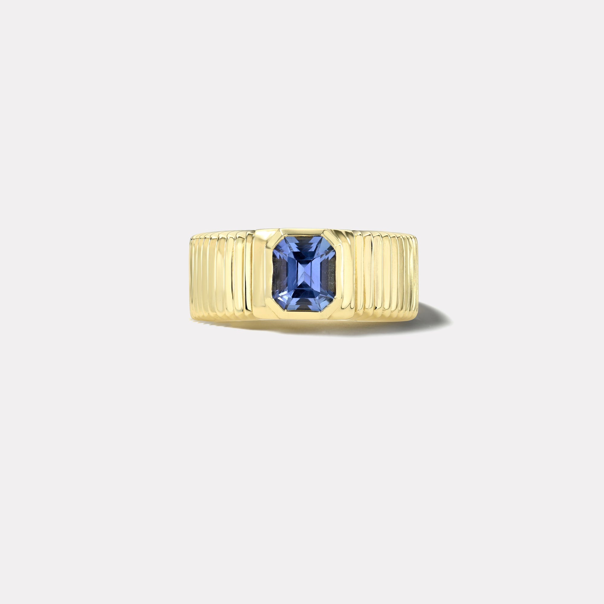 retrouvai .88ct Emerald Cut Blue Sapphire Pleated Solitaire Band