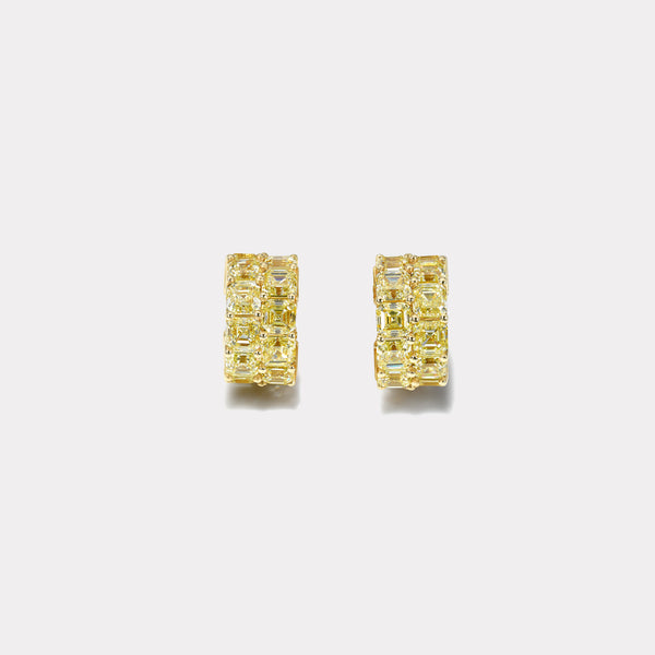 Retrouvai 9.27ct. Double Row Asscher Yellow Diamond Earrings