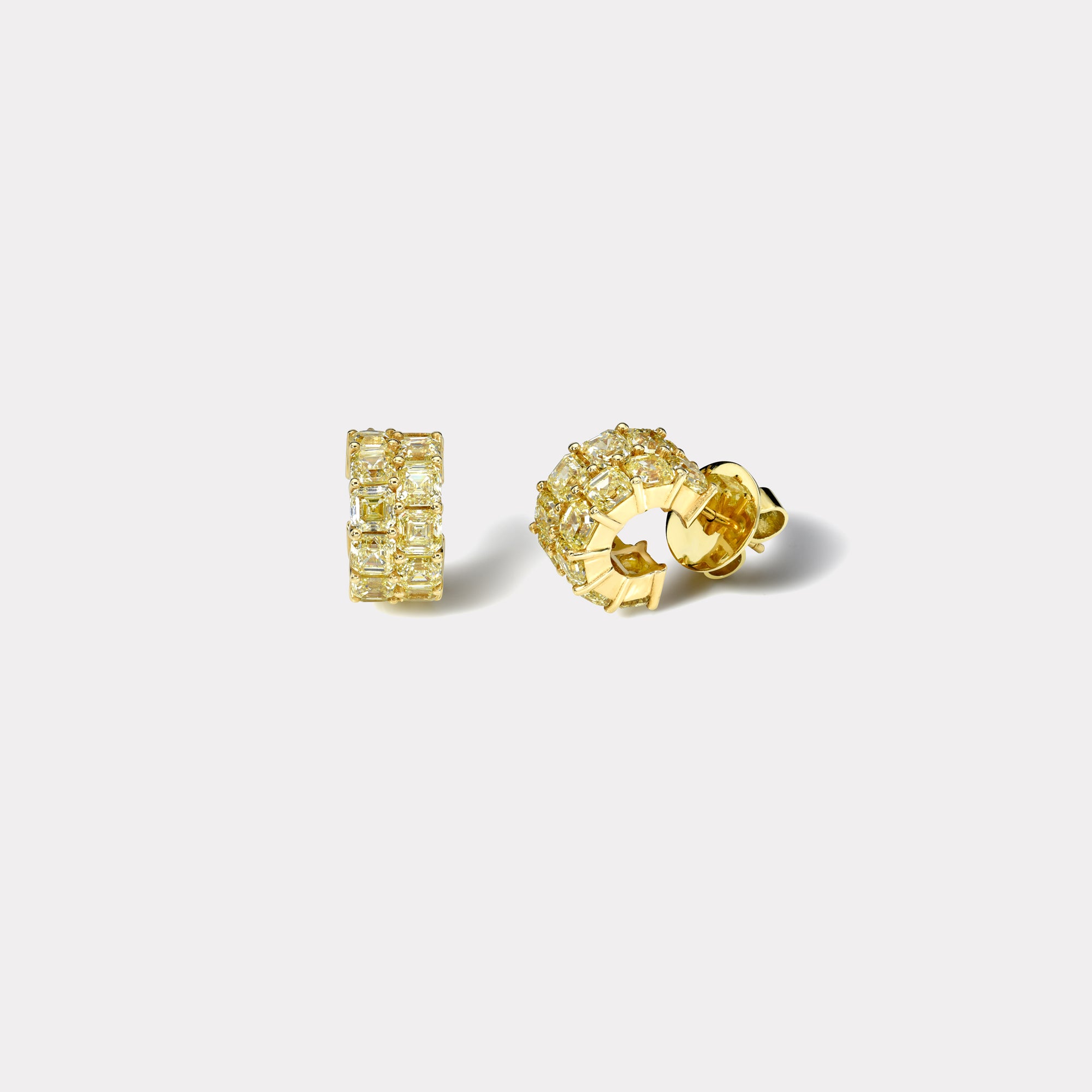 retrouvai 9.27ct. Double Row Asscher Yellow Diamond Earrings