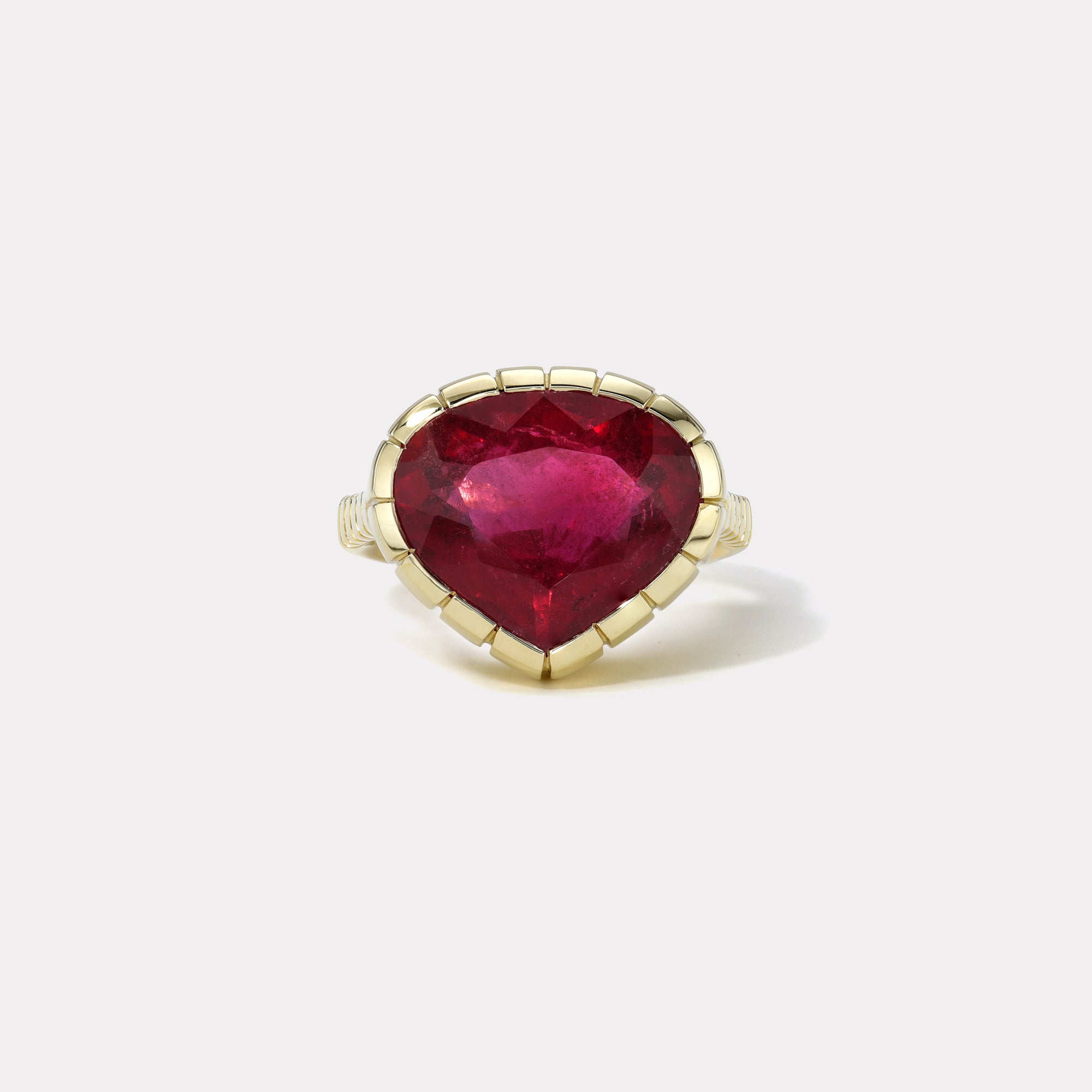 retrouvai 9.31ct Pear Rubellite Heirloom Bezel Ring