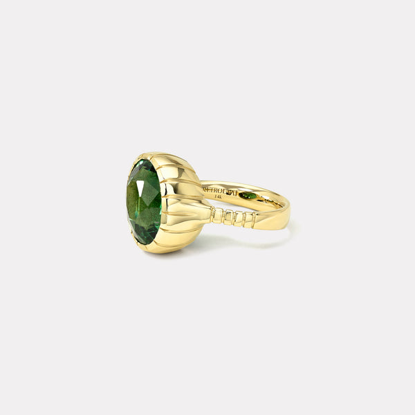 Retrouvai 9.32ct Oval Green Tourmaline Heirloom Bezel Ring